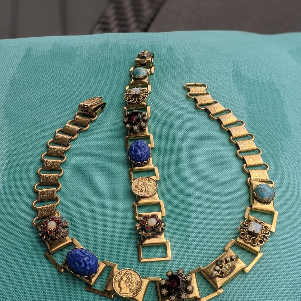 Gorgeous Gorgeous Art Deco Egyptian Revival Semi Parure Bracelet Necklace Set!!